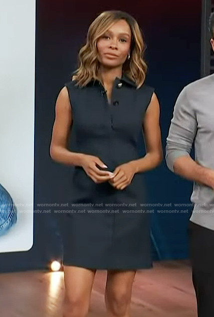 Zuri's denim sleeveless mini dress on Access Hollywood