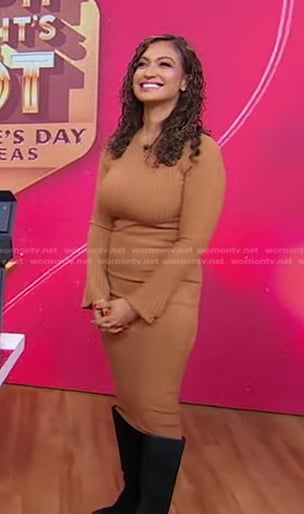 Milly Almodovar's camel ribbed knit dress on Good Morning America