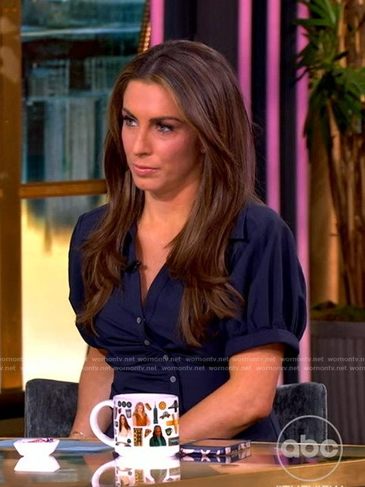 Alyssa's blue asymmetric button top on The View
