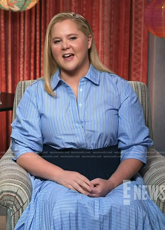 Amy Schumer's blue striped shirtdress on E! News