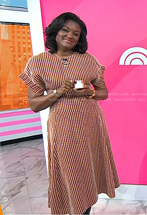 Dr. Angela Lamb's brown stripe midi dress on Today
