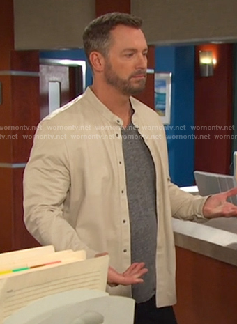 Brady’s ivory band collar leather shirt on Days of our Lives