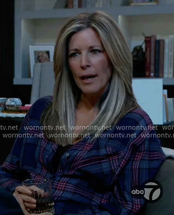 Carly's navy and pink plaid shirt on General Hospital