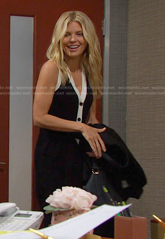 Cat's black contrast trim sleeveless dress on Days of our Lives