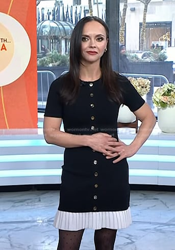 Christine Ricci's black pleated hem dress on Today