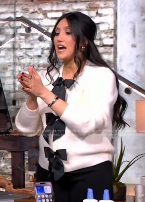 Dr Sheila Farhang's white bow detail cardigan on The View