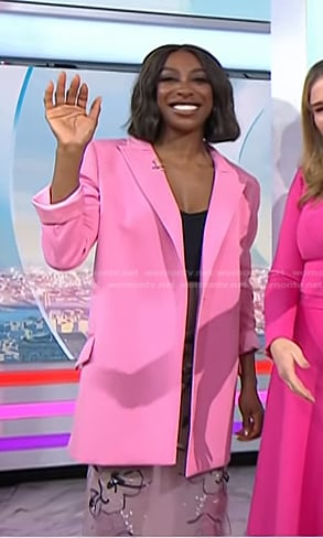 Ego Nwodim's pink oversized blazer and floral tulle skirt on Today