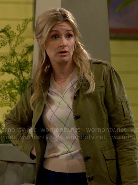Gemma's argyle sweater and green jacket on The Neighborhood
