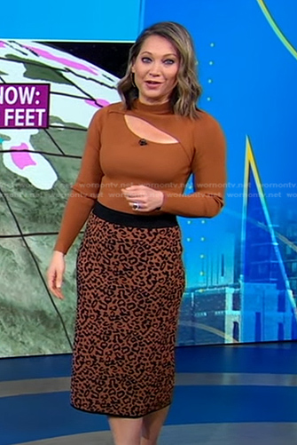 Ginger's brown cutout top and leopard skirt on Good Morning America