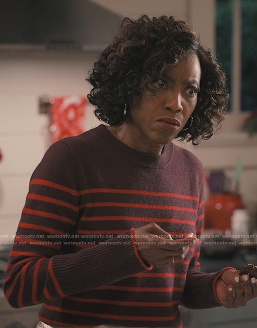 Helen's maroon striped sweater on Sweet Magnolias