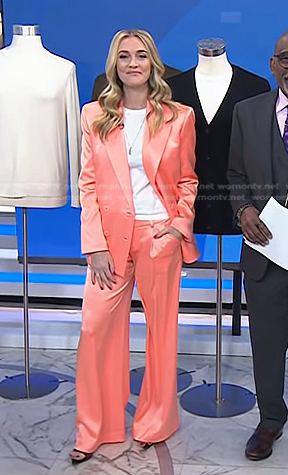 Jasmine Snow's coral satin blazer and pants on Today