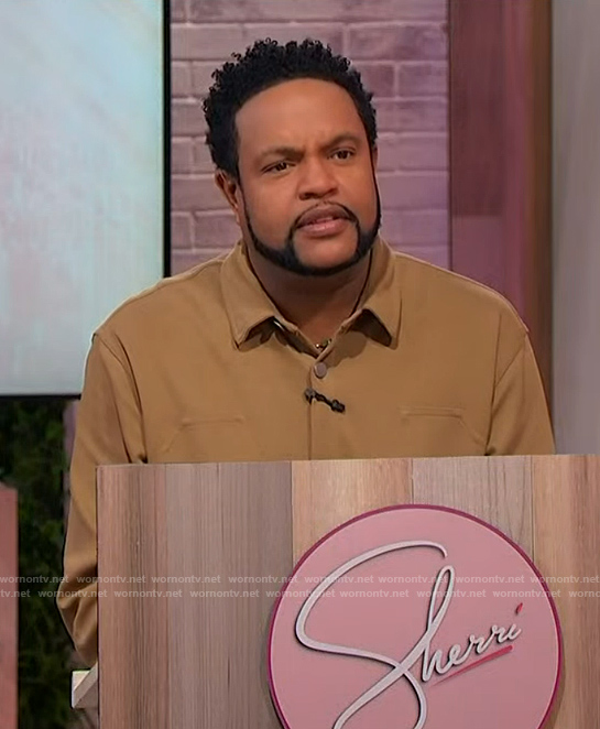 Jawn's brown button front shirt on Sherri