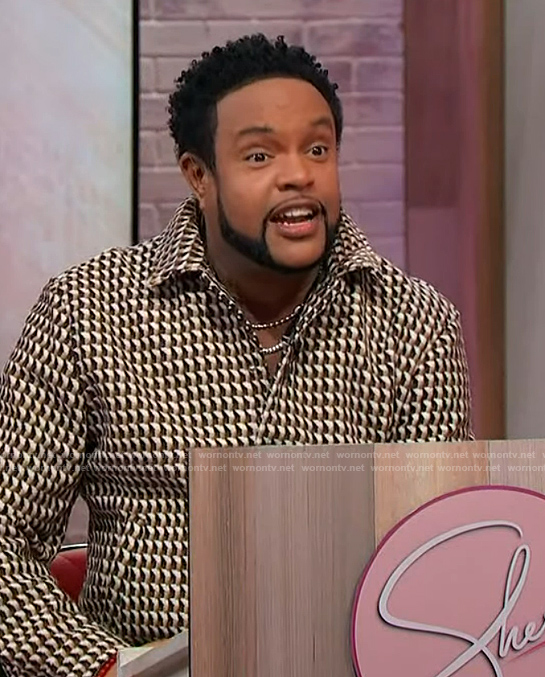 Jawn's printed jacket on Sherri