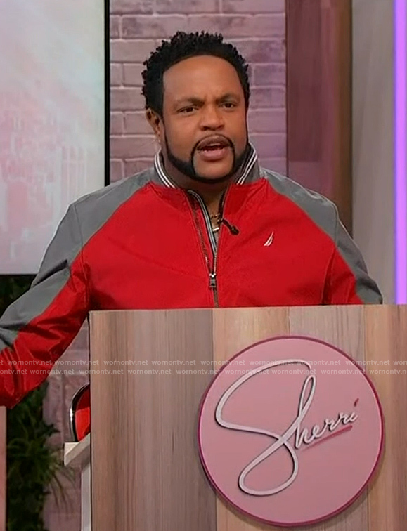 Jawn's red colorblock jacket on Sherri