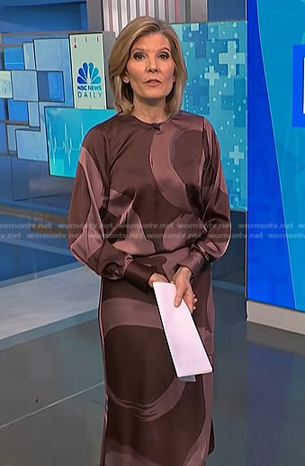 Kate's brown abstract print blouse and Skirt on NBC News Daily