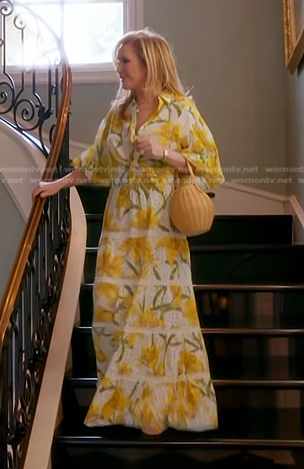Kathy's floral blouse and maxi skirt on The Real Housewives of Beverly Hills