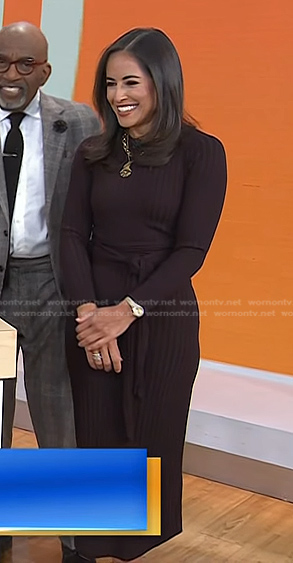 Kaylee's brown ribbed tie waist dress on Today