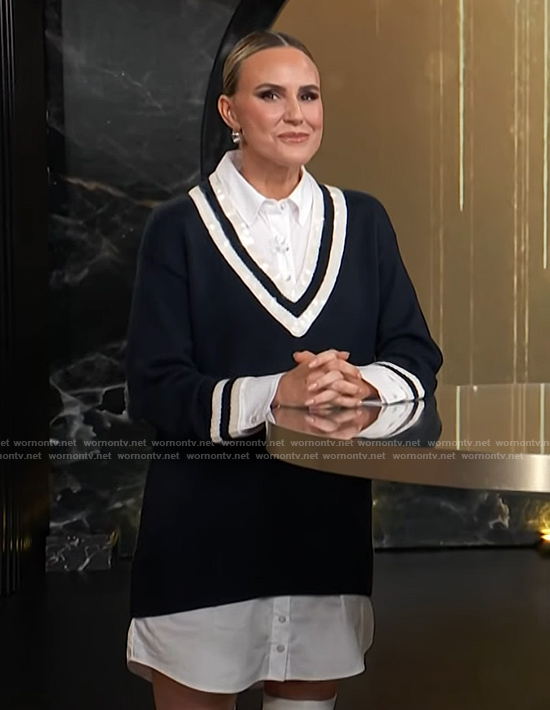 Keltie's navy varsity stripe layered dress on E! News