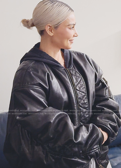 Kim's black leather jacket on The Kardashians