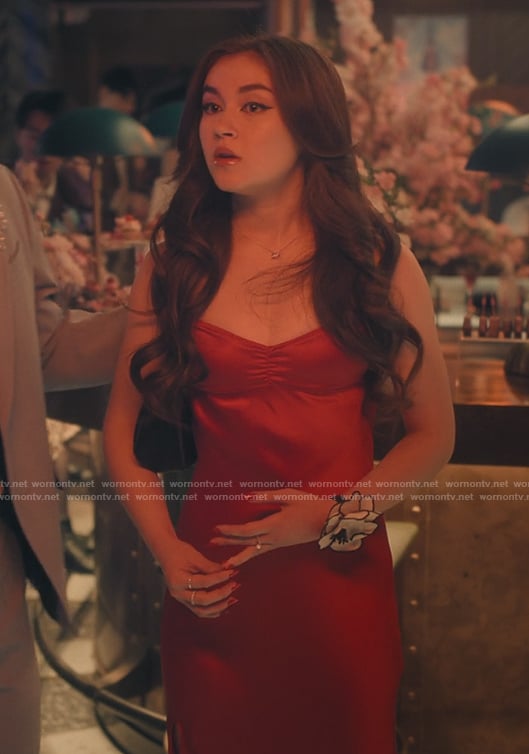 Kitty's red satin dress on XO Kitty