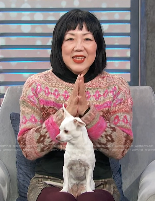 Margaret Cho's fair isle cropped sweater on Access Hollywood