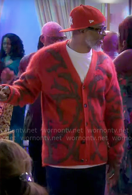 Poppa's red printed v-neck cardigan on Poppas House