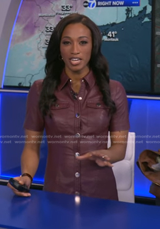 Brittany's burgundy short sleeve leather dress on Good Morning America