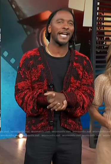Scott's abstract knit cardigan on Access Hollywood