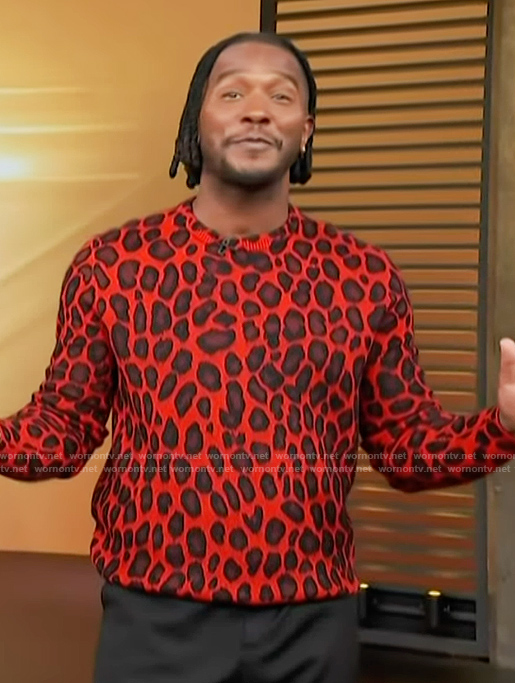Scott's red leopard print sweater by Alexander McQueen on Access Hollywood
