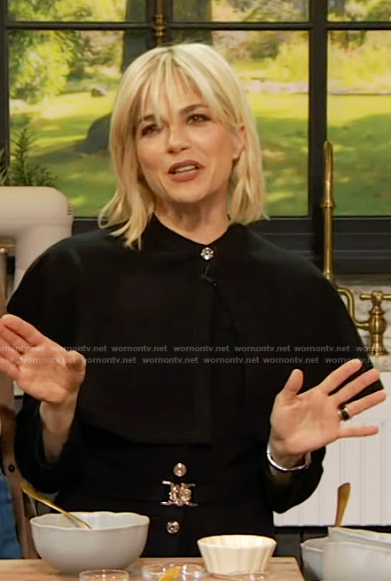 Selma Blair's black button cape dress on The Drew Barrymore Show