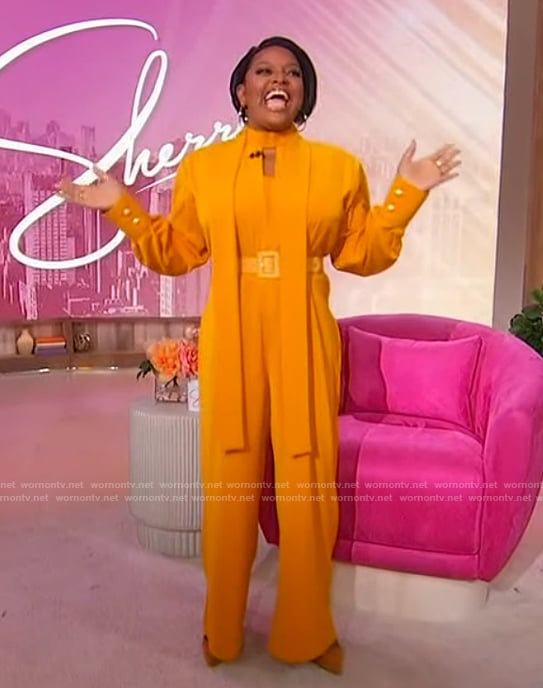 Sherri's yellow tie neck jumpsuit on Sherri