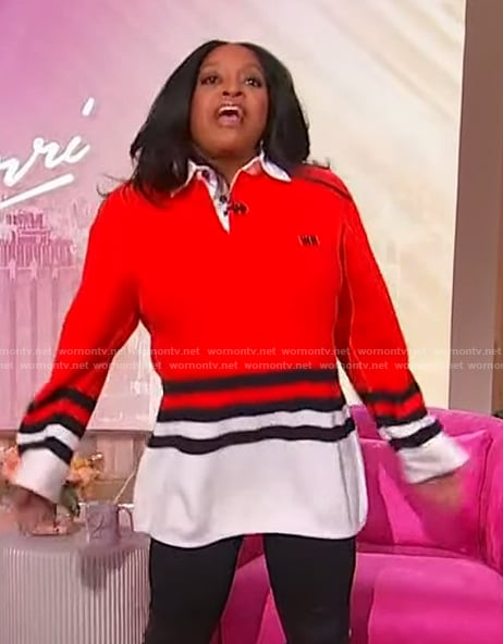 Sherri's red stripe trim sweater on Sherri