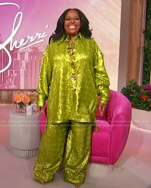 Sherri's lime sequin embellished top and pants on Sherri