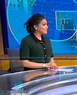 Stephanie's green contrast trim cardigan on Good Morning America