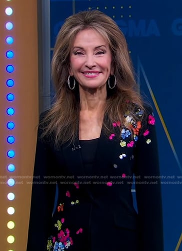 Susan Lucci's black floral sequin blazer and pants on Good Morning America