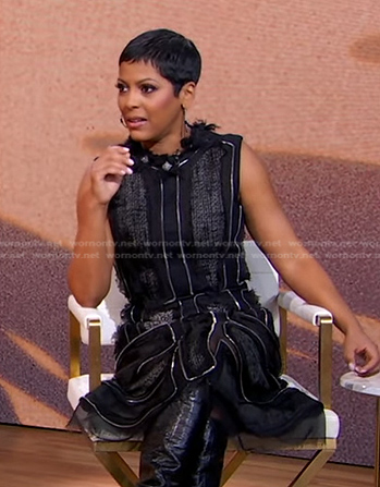 Tamron Hall's black sleeveless midi dress on Good Morning America