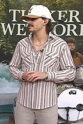 Tucker Wetmore's beige striped shirt on Today