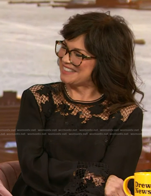 Valerie's black lace inset top on The Drew Barrymore Show