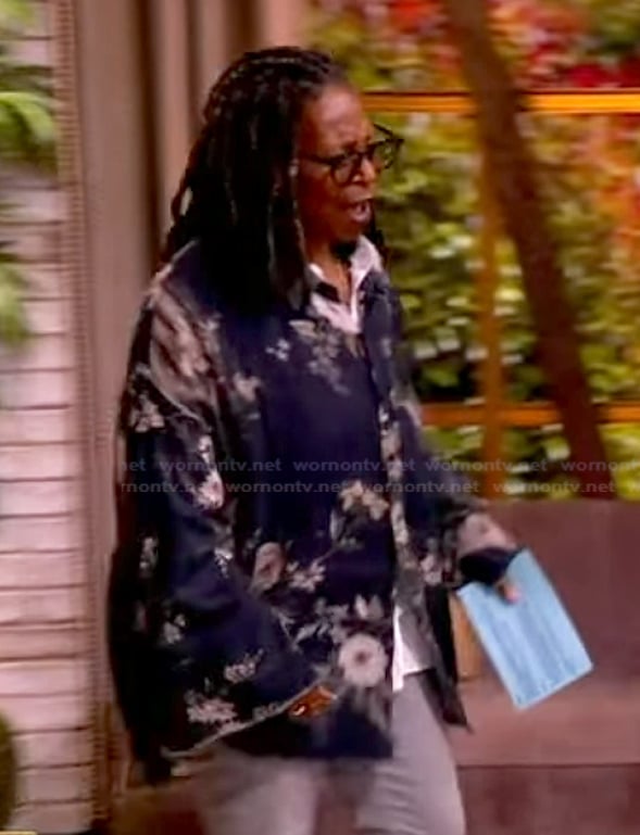 Whoopi's black floral print overshirt on The View