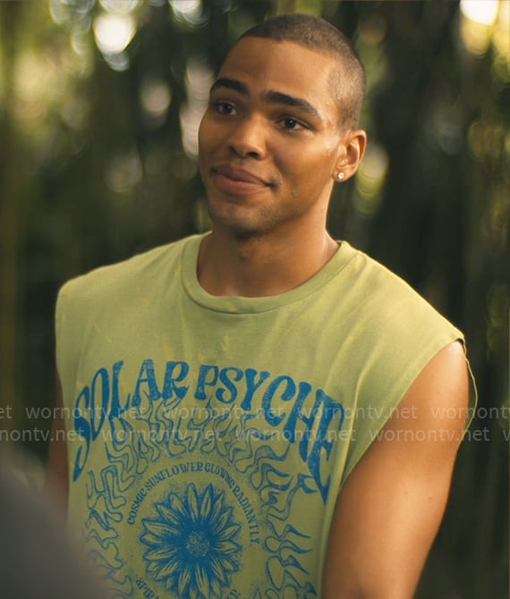 Zion's Solar Psyche tank top on The White Lotus