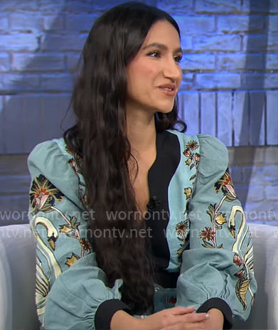Nikohl Boosheri's blue floral dress on CBS Mornings