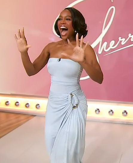 Aja Naomi King's blue strapless dress on Sherri