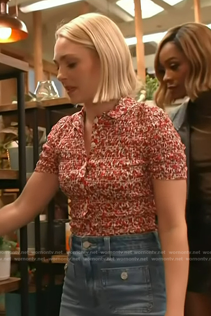 Annasophia Robb's floral print top on Access Hollywood