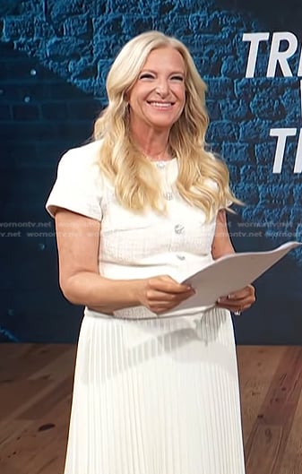 Alison Triessl's white mixed media pleated dress on Access Hollywood