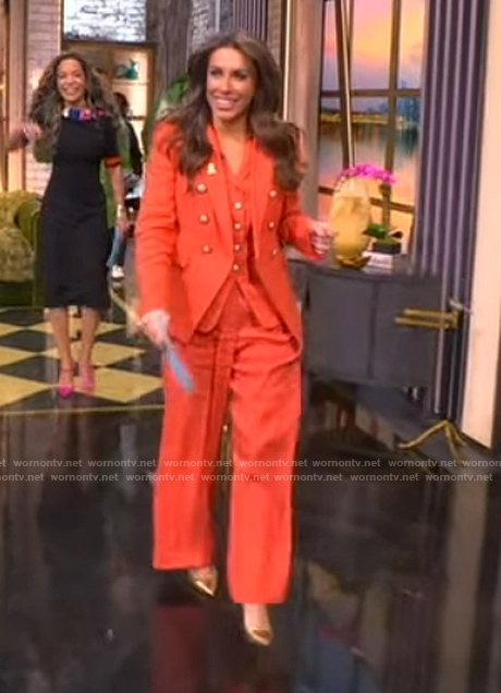 Alyssa's coral double breasted blazer and vest on The View