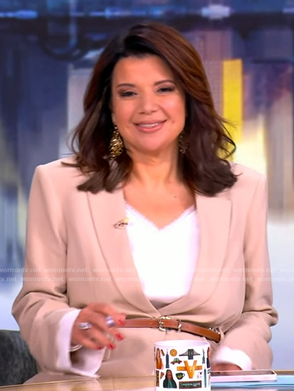 Ana's beige belted blazer and pants on The View