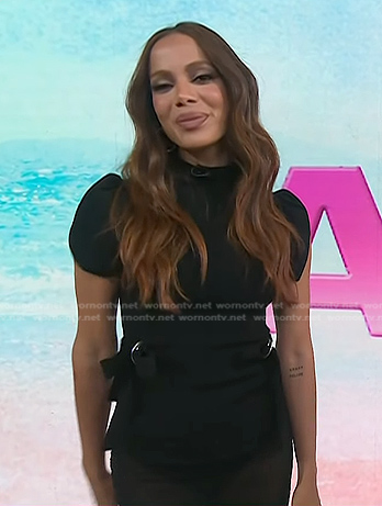 Anita's black tie waist mock neck top on Today