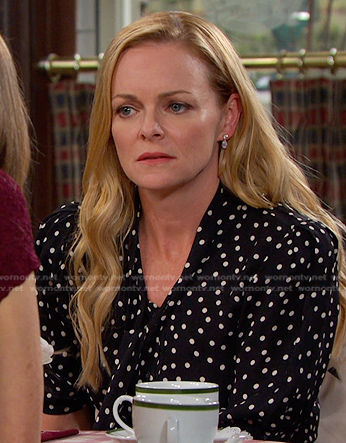 Belle's black polka dot tie neck dress on Days of our Lives