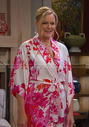 Belle's white and pink floral robe on Days of our Lives