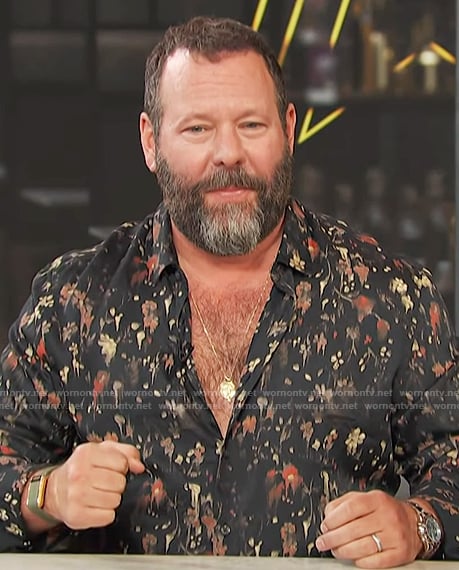 Bert Kreischer's black floral print shirt on Access Hollywood